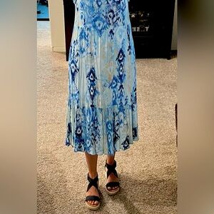 Gauze Blue & Cream Midi Dress